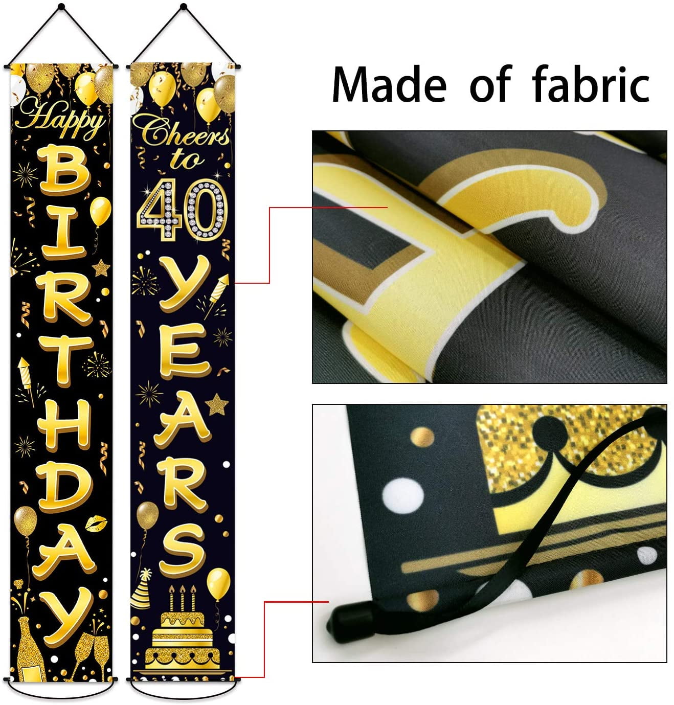 40th Birthday Party Banner Decorations Cheers to 40 Years Banner 40th Party Supplies Black Gold Welcome Porch Sign for Indoor Outdoor