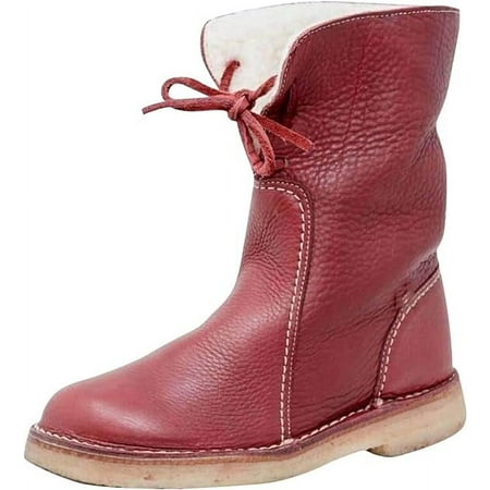 

XWQYRG Vintage Buttery-soft Waterproof Wool Lining Boots Women s Non-Slip Comfort Outdoor Snow Boots Women s Round Toe Snow Boots PU Leather Waterproof Winter Boots