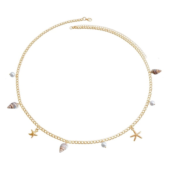 Giaone Ocean Theme Waist Chain With Sea Star Shell Pearls Decors Belly Chain Jewelry