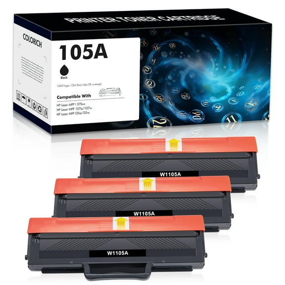 Colorich Compatible Toner Cartridge Replacement for HP W1105A for Use with Laser MFP 107a 107w, l35a l35w, 137fnw Printer Ink (Black,3-Pack)