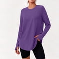 thumbnail image 2 of Tqcoqu Women's Loose Athletic Casual T-Shirt Tops,Round Neck Long Sleeve Thumb Hole Curved Hem Tops,2026 Spring Fall Trendy Clothes,Purple Women's S-XXL, 2 of 9