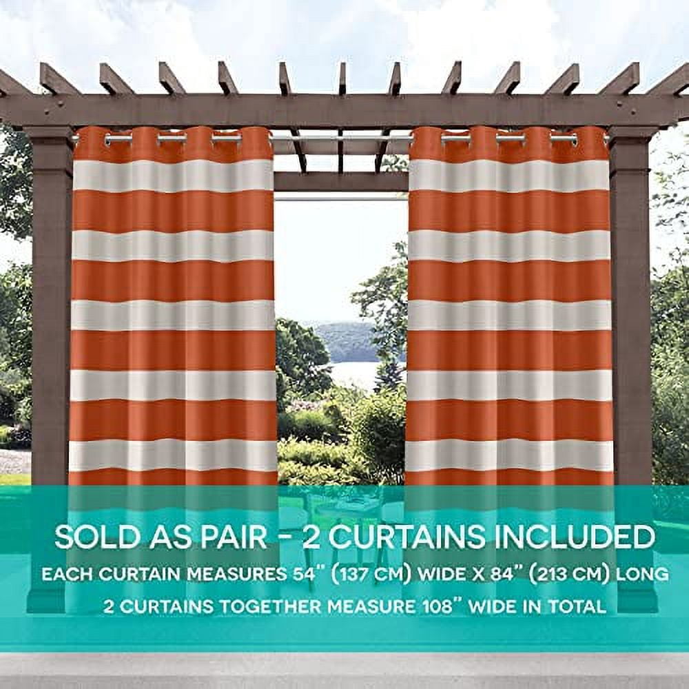 Exclusive Home Cabana Stripe Indoor/Outdoor Light Filtering Grommet Top Curtain Panel Pair, 54"x120", Mecca Orange