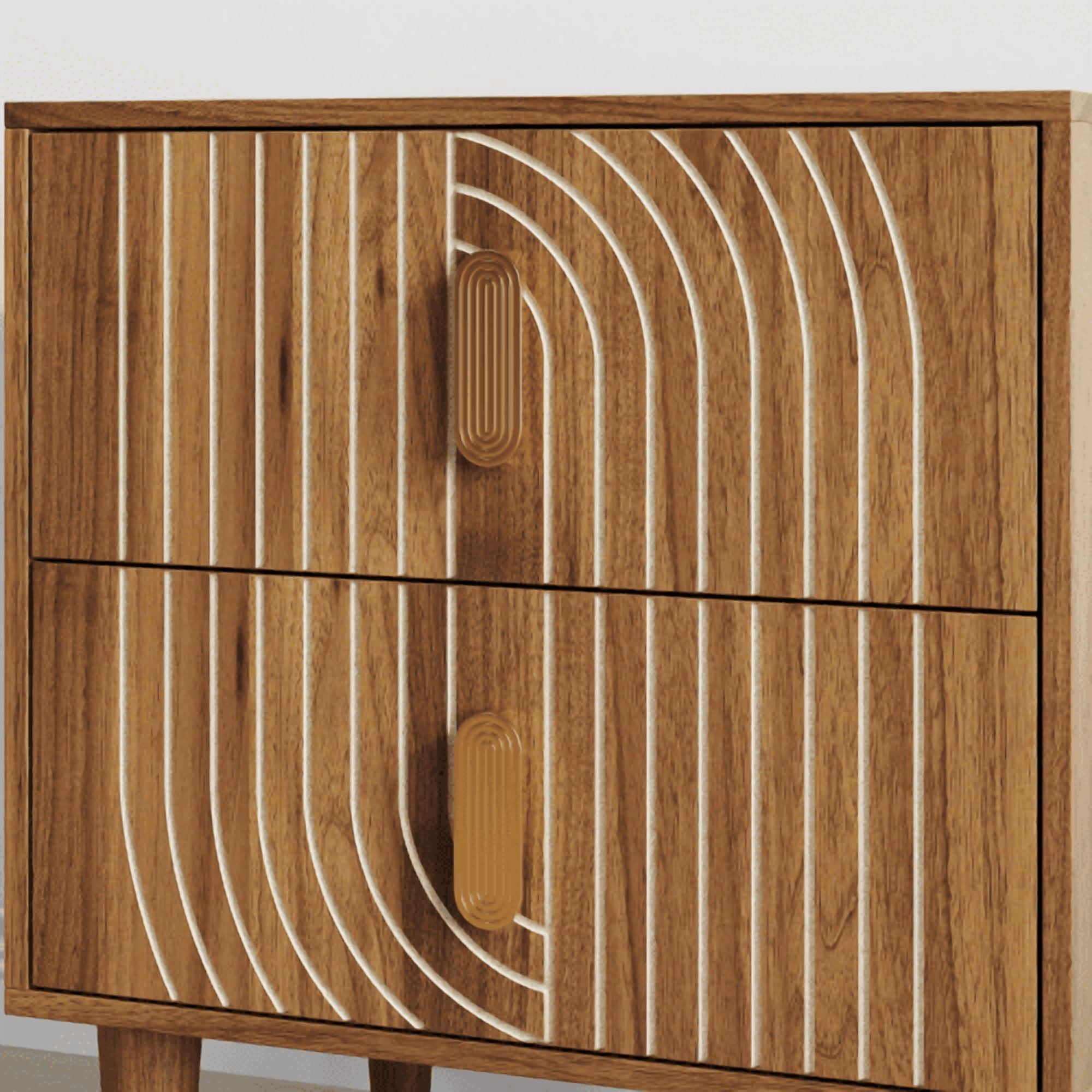 Mid-Century Modern Nightstand with 2 Drawers, Solid Wood Legs, Walnut Finish Bedside Table, Compact Storage Cabinet for Bedroom & Living Room