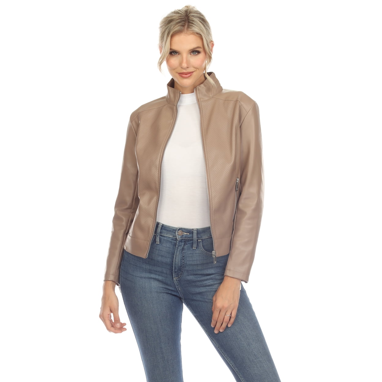 White Mark Womens Classic Biker Faux Leather Jacket Sizes Available Sustainable
