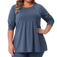 thumbnail image 2 of DARING DIVA Women's Plus Pleated Blouses Crew Neck Soft T-Shirt 1X Navy Blue, 2 of 6