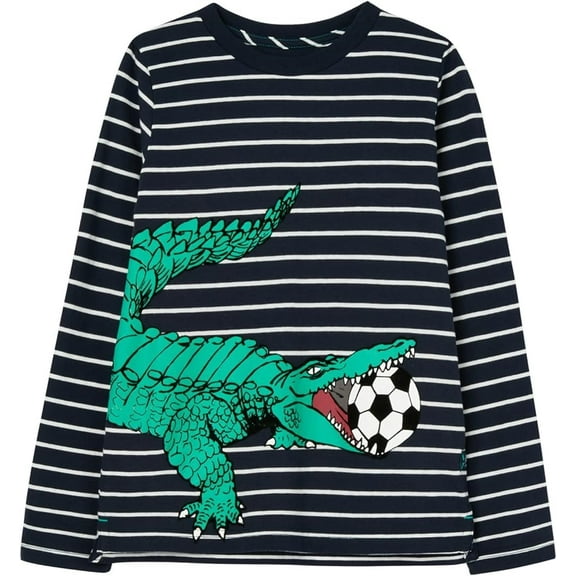 Joules Boy's Finlay Long Sleeve Top (Navy Stripe Crocodile, 4 Years)
