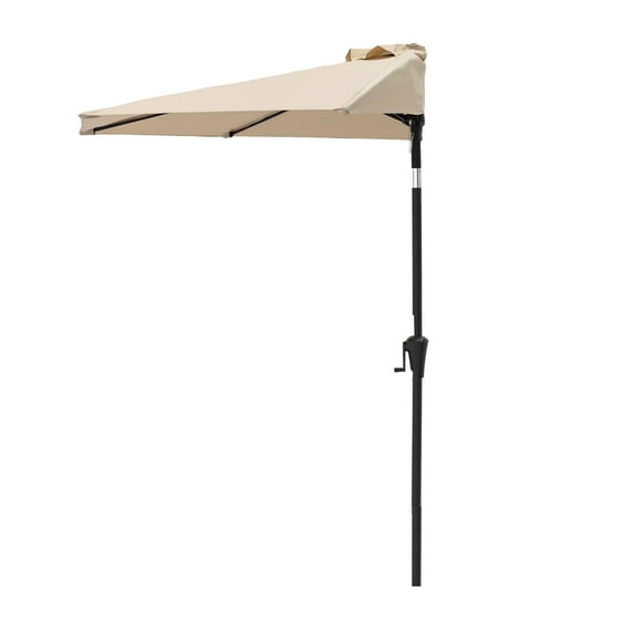 FLAME&SHADE 9 ft Half Round Outdoor Market Patio Table Umbrella with Tilt for Wall Balcony, Beige