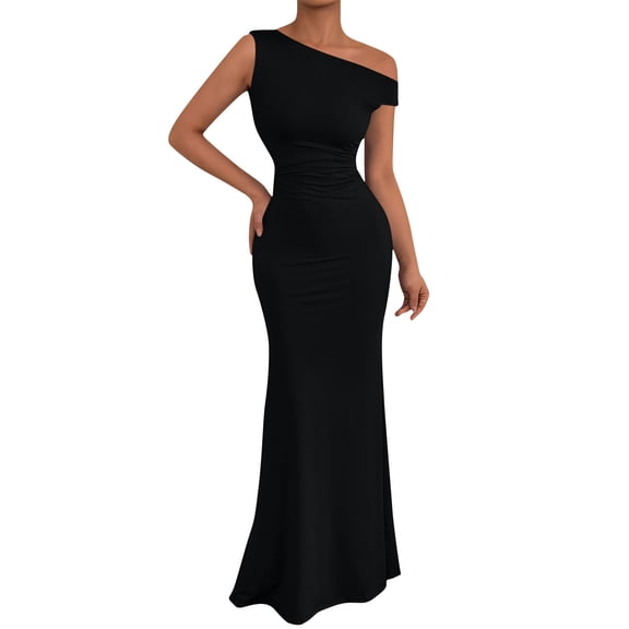 Nxznwn Women's One Shoulder Mermaid Maxi Dresses Ruched Bodycon Formal Evening Gown Elegant Wedding Guest Cocktail Party Long Dress