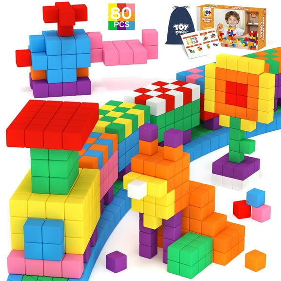 Toy Life 80PCS Magnetic Blocks, Magnetic Building Blocks for Kids Ages 3 4 5 6 Year Old, Magnet Cubes, Autism Montessori Toys, Preschool STEM Educational Sensory Magnet Toys Gifts for Kids 3-5 4-8
