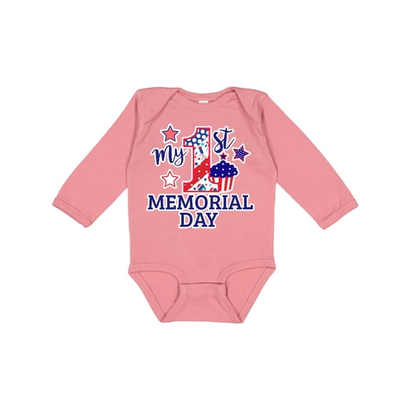 Inktastic My 1st Memorial Day with Cupcake and Stars Boys or Girls Long Sleeve Baby Bodysuit
