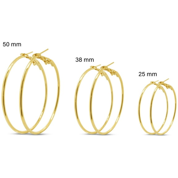 SuperJeweler Set of Three Yellow Gold Tone Hoop Earrings - 1, 1 1/2 and 2 inches for Women
