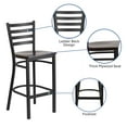 thumbnail image 4 of Flash Furniture 2 Pack HERCULES Series Black Ladder Back Metal Restaurant Barstool - Walnut Wood Seat, 4 of 13