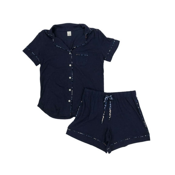 Liz Claiborne Womens Lightweight Navy Blue Pajamas Shirt & Shorts Sleep Set S