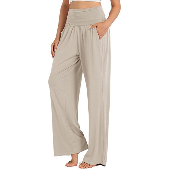 Khaki Women High Leg Flare Bell Bottom Elastic Waist Basic Long Bootcut Leg Loose Fit Pants for Women Casual Fall Summer Pants 2025 Clothing Y2K XL