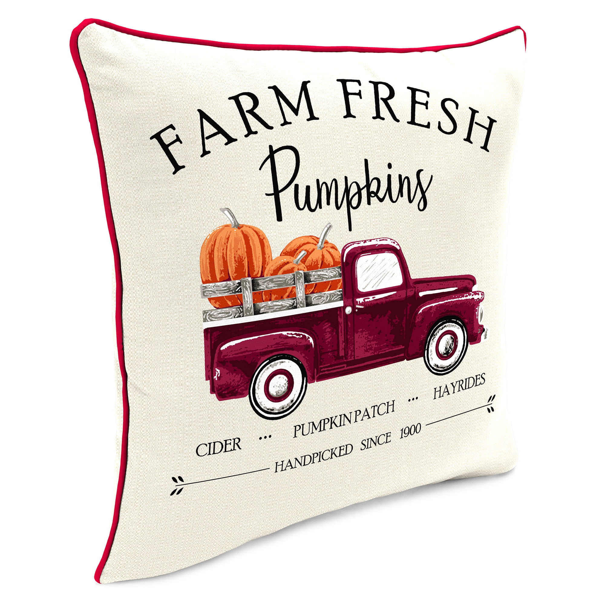 Jordan Manufacturing 16" x 16" Farm Fresh Pumpkins Cream Truck Square Outdoor Throw Pillow with Welt