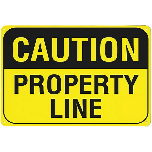 Caution Property Line Reflective Aluminum Sign 12 x 8 Inches - UV Protected, Waterproof, Weatherproof, Fade Resistant, 4 Pre-Drilled Holes, Residential Use