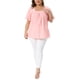 thumbnail image 2 of Blusa de verano casual con escote cuadrado, mangas con volantes y pliegues en la parte delantera, talla 1X, color rosa, para mujeres de talla grande, de Agnes Orinda, para Pascua., 2 of 6
