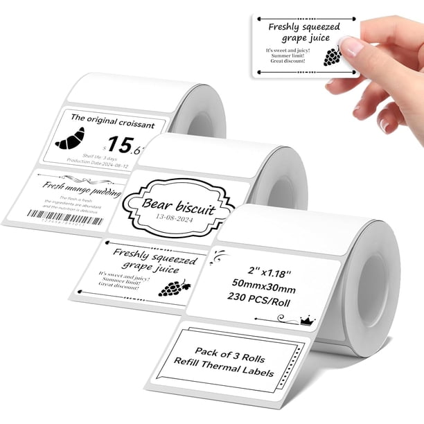 Papel térmico para etiquetadora, 50 x 30 mm, 230 etiquetas/rollo, 3 paquetes