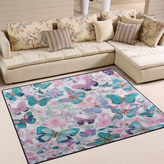 BZSMCE Vintage Area Rugs Vibrant Butterfly-bloom Creative Area For Home