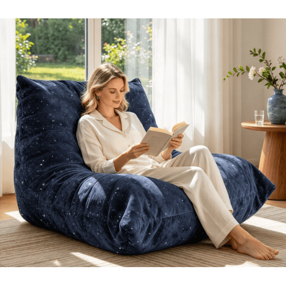 Venuezy Ergonomic Bean Bag Chair for Adults, L-Shaped Memory Foam Lounger with Full Body Support, Comfy Floor Sofa for Reading & Watching TV, Removable Cover, Quick Rebound, Home Decor