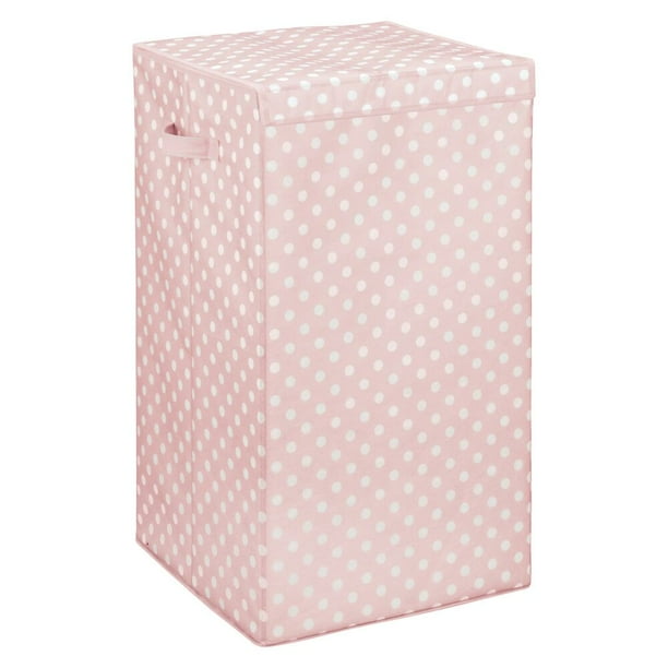 mDesign Large Laundry Hamper Basket, Hinged Lid, Polka Dot Print Pink