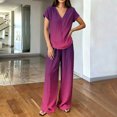 thumbnail image 5 of Cagogo Women Plus Size 2 Piece Outfits Summer Vacation Set Loose V Neck Short Sleeve Tshirt Wide Leg Pants Casual Cruise Travel Lounge Tracksuits Boho Gradient Matching Sets, Hot Pink XL, 5 of 6