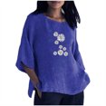 thumbnail image 1 of Hauts d'Été pour Femmes 2023 Mode Femmes Été Imprimé Trois Quarts Manches Courtes Col Rond Régulier T-Shirt Bohème Grande Taille pour Femmes, 1 of 4