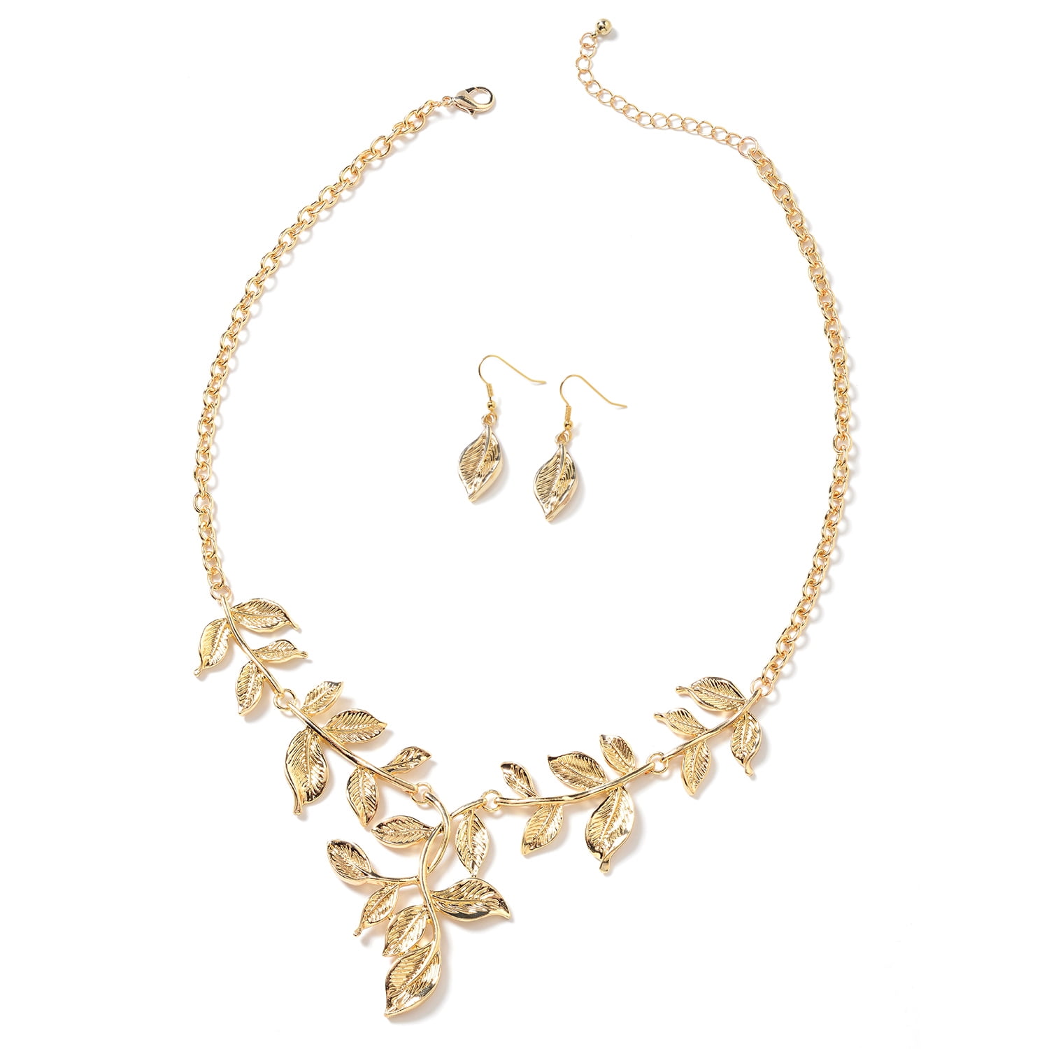 Shop LC Women Leaf Necklace and Earrings Jewelry Set Stainless Steel
