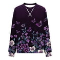 thumbnail image 4 of JUSLIO Shirts for Women Relaxed Fit Graphic Sweatshirts Irregular Print Long Sleeve Round Neck Sweatshirts Purple L, 4 of 5