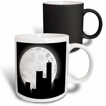 

3dRose image of silhouette of buildings against full moon Magic Transforming Mug 11oz