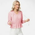 thumbnail image 4 of Women's Long Sleeve Button Front Peplum Blouse with V-Neckline and Gathered Waist Detail - X Large, Pink, 4 of 7