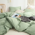 thumbnail image 3 of Move Over Green Bedding Sets King Ball Fringe Pattern Microfiber Dark Green Duvet Cover Set No Filling, 3 of 8