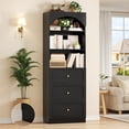 thumbnail image 2 of Aheaplus 80" Arched Wooden Bookcase Set of 2 - 6-Tier Open Shelves & 6-Drawer Storage Organizer Cabinet, Wall-Mounted Design for Living Room, Office, Home Library,Black, 2 of 8