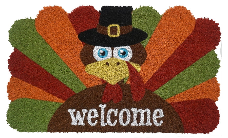 Give Thanks Turkey Holiday Natural Fiber Coir Doormat Thanksgiving 18' x 30'