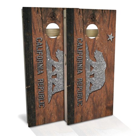 Skip's Garage California Flag Rustic Solid Wood Cornhole Board Set