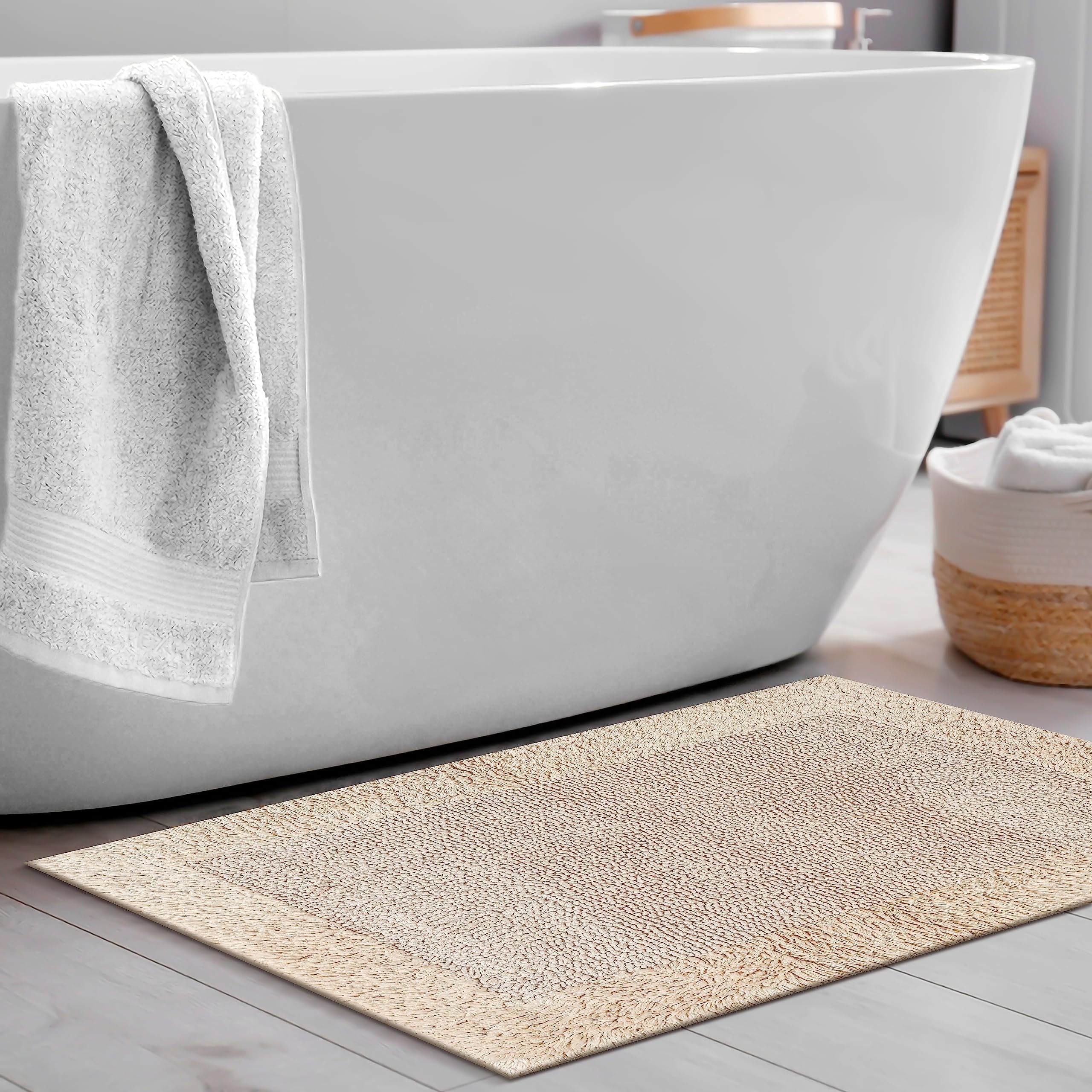 Savi Home 100% Cotton Bath Rug, Reversible Hand-Tufted Bath Mat, Linen, 17" x 24"