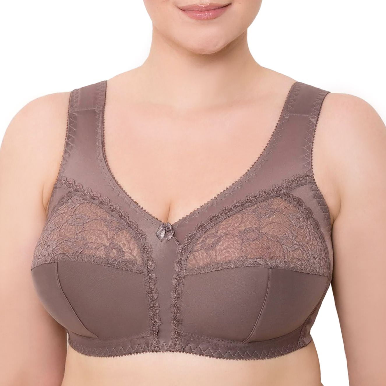 Wireless Plus Size Bra Wide Strap Unlined Minimizer Full Coverage 36 38 40  42 44 46 48 50 52 / C D E F G H I ( 48C, Cocoa) 