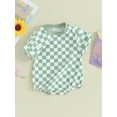 thumbnail image 3 of Qtinghua Newborn Infant Baby Girl Boy Jumpsuit Checkerboard Print Short Sleeve Romper Summer Clothes Green 3-6 Months, 3 of 9