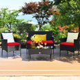 thumbnail image 4 of 4 PCS Patio Furniture Set, Outdoor Wicker Conversation Set with Tempered Glass Coffee Table, Rattan Sofa & Chairs Set with Comfortable Seat Cushions for Backyard, Garden, Poolside (1, Red), 4 of 8
