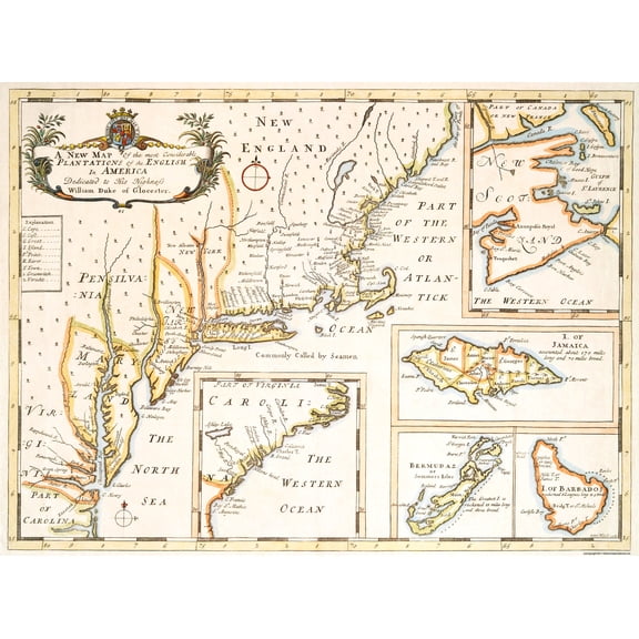 Historic State Map - America English Plantations - 1700 - Vintage Wall Art