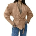thumbnail image 2 of Chaqueta de con Parches y Cinturón para Mujer, de Larga, con Cordón Ajustable, Abrigo Grueso para Mujer, Ropa de Calle Caqui M, 2 of 10