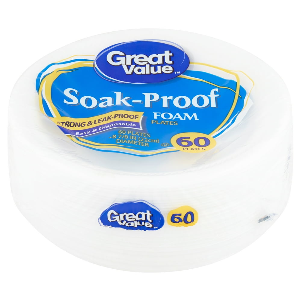 Great Value SoakProof Foam Plates, 60 Count