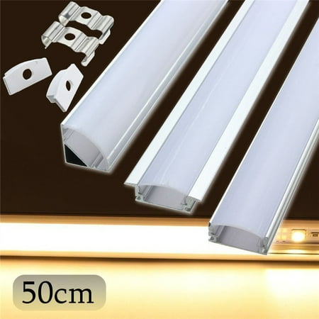 50cm U/V/YW Style Aluminum Channel and Diffuser Cover for LED Strip, PC Holder Cover Case End Up for LED Rigid Strip Light Bar Under Cabinet