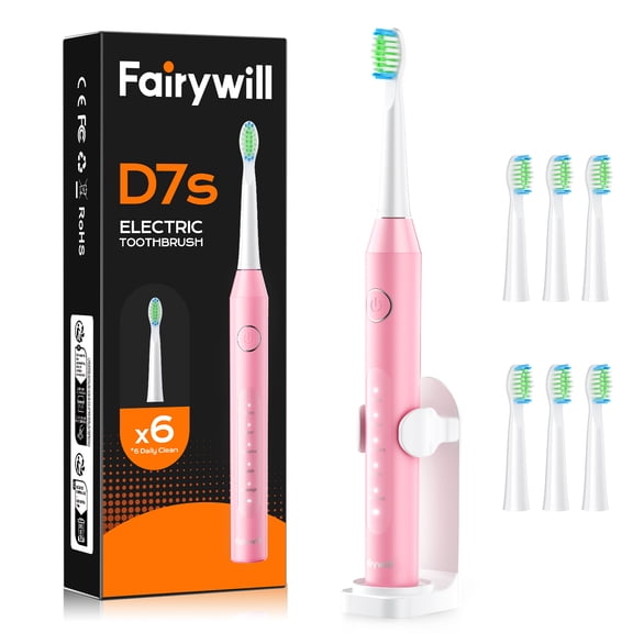 Fairywill Sonic Electric Toothbrush for Adults , Rechargeable Toothbrush with 8 Brush Heads , 3 Modes , Smart Timer , 2H Charge for 30 Days , Pink