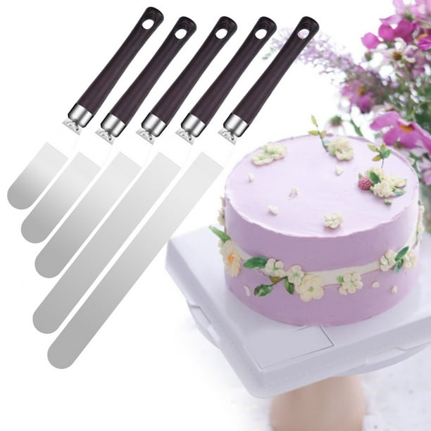 Set de espátulas offset | Espátula y raspador de acero inoxidable para glaseado de pasteles | Mango de madera de 44.5 cm | Herramienta para decoración, alisado, glaseado y corte de masa | 1 pieza