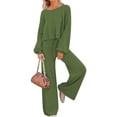 thumbnail image 2 of Fashnice Ensembles de Survêtements pour Femmes Col Rond Ensemble de Jogging à Manches Longues Coupe Ample Haut Court Pantalon Grand Vert Armée 2TG, 2 of 4