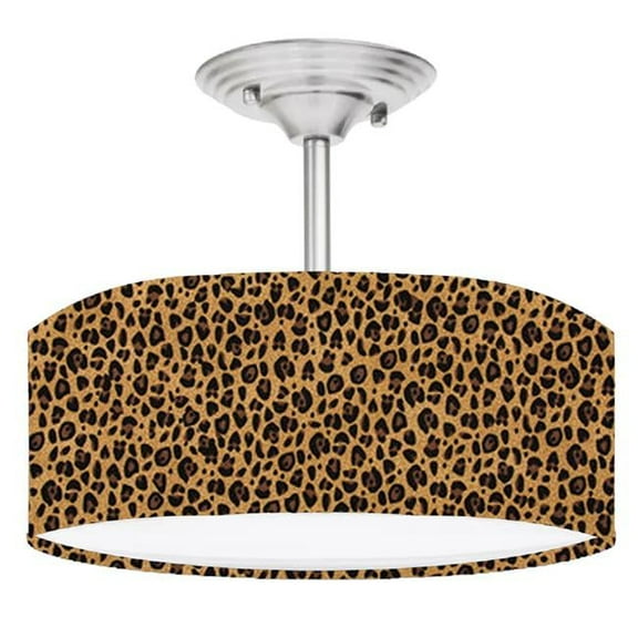 888 Cool Fans DR-0001030 Cheetah Leopard 2-Light Brushed Nickel Drum Style LED Lamp Fixture