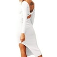 thumbnail image 3 of Apuakthei Women's White V Neck Sweater Dress Casual Wrap Bodycon Threadable Long-Sleeved Split Dress At Front & Back,S, 3 of 7