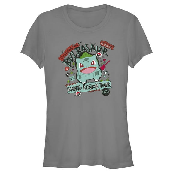 Junior's Pokemon Bulbasaur Kanto Tour Graphic Tee Charcoal 2X Large