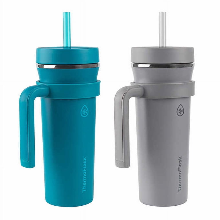 ThermoFlask 32oz Insulated Standard Straw Tumbler with Handles, 2-pack  (Teal & Grey)